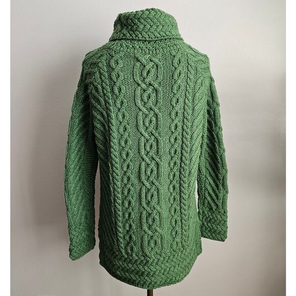 NWT SAOL Green Aran Fisherman Merino Wool Cowl Funnel Neck Cable Knit Sweater S - Picture 4 of 10
